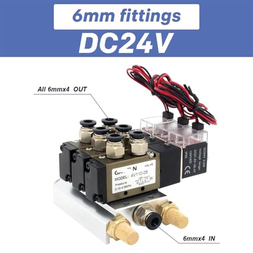 Électrovanne 4V110-06 DC24V à 4 stations avec base aluminium et silencieux