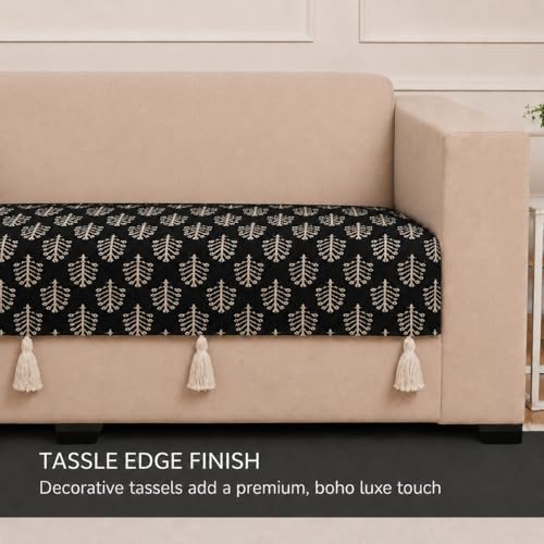 Image of STITCHNEST 'Nomad Weave Collection' 2 Seater Sofa Cover| Elegant Jacquard Fabric, Decorative Tassels, Washable & Durable for Modern Living5