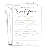 Wybgno Bridal Shower Game Cards for 25 Guests | Minimalist Word Games for Wedding & Engagement Parties | Pre-Printed Party Supplies - A17