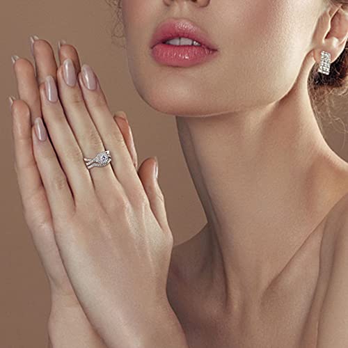 Loyufevr Stainless Steel Wedding Engagement Eternity Women Ring Sets Infinity Round Cz Halo Bridal Size 9 #TOP3