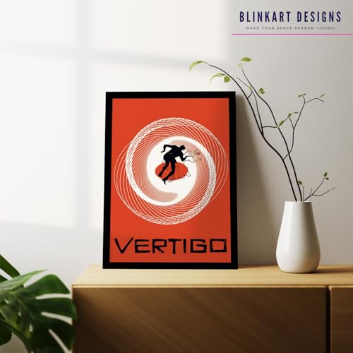 Image of BLINKART Vertigo (1958) Movie Poster Frame 12x18 Inch | Premium 300 GSM Paper Wall Print | Vintage Film Artwork for Home, Bedroom, Living Room, Office | Framed Photo Decor