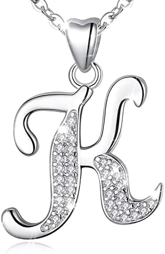 Initial Necklace Sterling Silver Letter Necklace Letter Alphabet Personalised Pendant Jewellery with Cubic Zirconia Gifts for Women Girls AEONSLOVE