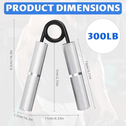 Image of Proberos Hand Gripper 300LB, Heavy-Duty Aluminum Alloy Metal Spring Hand Strength Trainer for Grip and Forearm Workout Equipment, Textured Anti-Slip Handles, Portable Hand Strengthener
