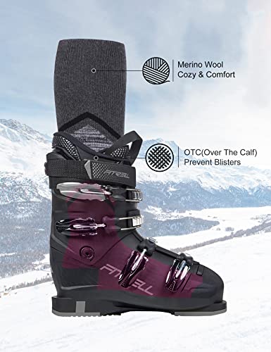 Fitrell 2 Pack Women's Ski Socks With Full Cushion Wool Winter Thermal Knee High Warm Socks For Skiing Snowboarding, Rose Red, Small #TOP5