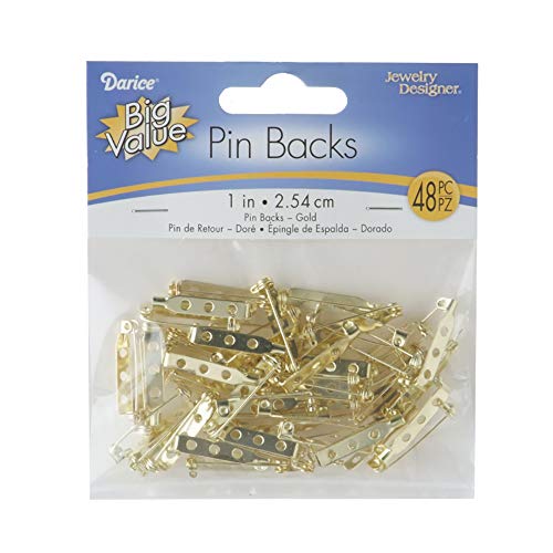 Darice Pin Backs, 1-Inch, Gold, 48/Pkg