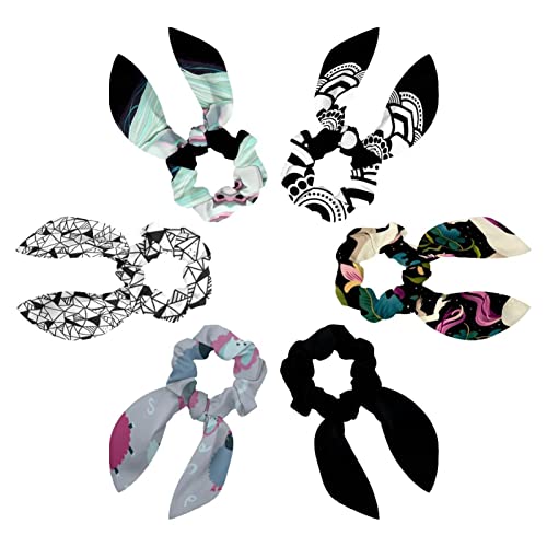 Lot de 6 chouchous à fleurs mandala noir et blanc pour cheveux épais