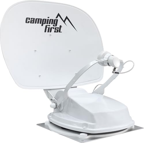 Camping First Satmex 55 plus – Antenna satellitare completamente automatica (installazione su camper, solo 16 cm di altezza, Bluetooth, ampia portata di ricezione) – Bianca