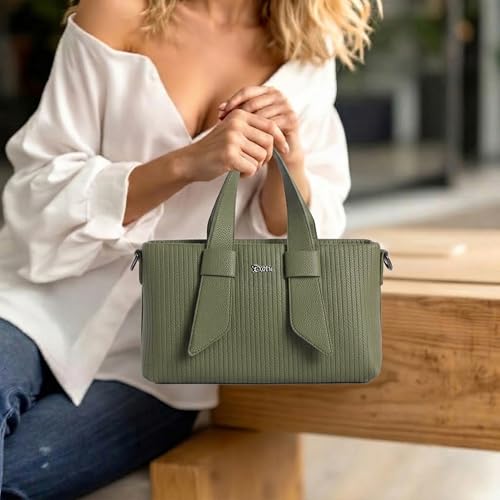 Image of EXOTIC Valeria Satchel Sling Bag for Women | Textured Leatherette Handbag with Top Handle & Detachable Crossbody Strap | Multi-Compartment Structured Purse