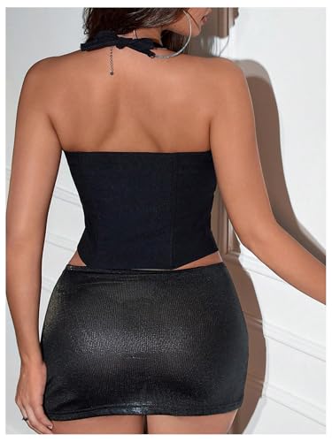 SHENHE Women's Halter Bustier Crop Top Deep V Neck Split Sexy Party Night Vest Top2