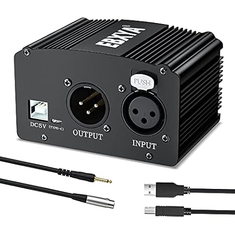 EBXYA 48V Phantom Power Supply with USB cable, XLR to 3.5 Microphone Cable for Any Condenser Microphone Music Recording Cover