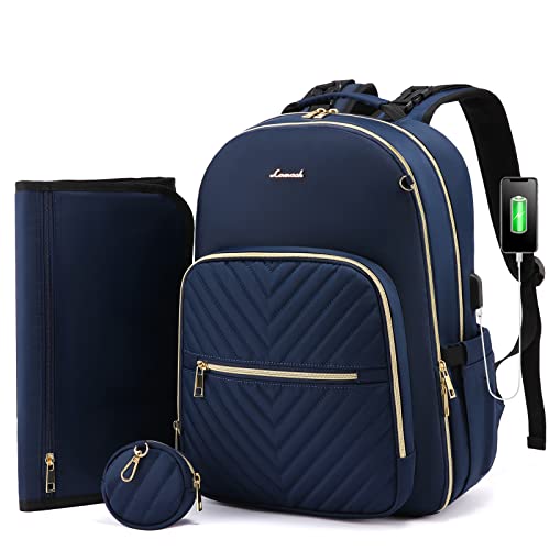 Lovevook Diaper Bag Backpack, Quilted Baby Bag With Changing Pad & Pacifier Holder, Waterproof Travel Diaper Bags With Usb Charging Port, Stylish And Large Capacity, Blue #TOP3