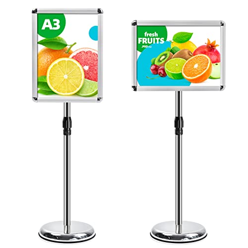 VAIIGO A3 Infoständer Höhenverstellbar Aluminium DIN A3 Plakatständer Informationsständer Präsentationsständer Werbeständer mit Sicherheitsecke (Silber, A3) Cover