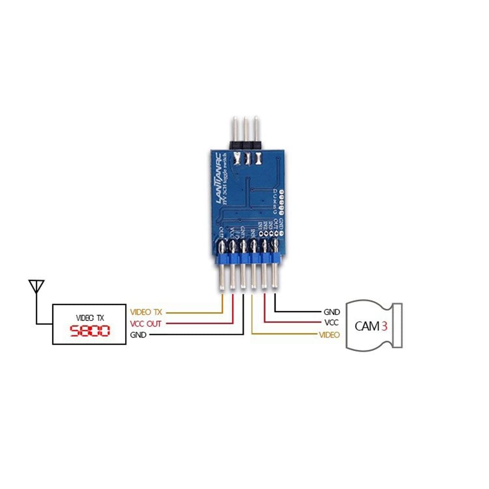 Marne Module de Commutation Vidéo à 3 Voies Module de Commutation Vidéo Bleu 5.8G Unité de Commutation Vidéo à 3 Canaux pour Caméra RC FPV