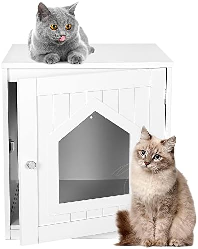Epetlover Cat Litter Box Enclosure Decorative Cat House & Side Table Indoor Hidden Pet Box Wooden Kitty Washroom with Vent Holes, White