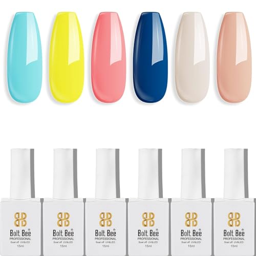 Image of DUDUSTRONG Bolt Bee Gel Glossy Finish Nail Polish Kit Gel Nail Polish Set- 6 Summer Vibrant Colors Gel Polish For Women Diy Salon (A1-Pop Bellwether Of Coloring (19+33+13+20+02+04)), 90 Ml