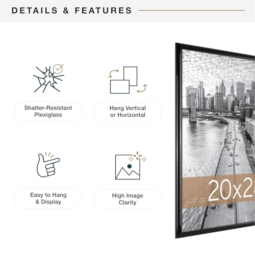 MCS Trendsetter 20x28 Poster Frame Black High-Gloss, Vertical & Horizontal Wall Hanging Large Picture Frame for Photos, Posters & Art Prints (1-Pack)