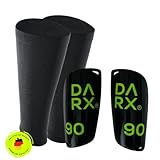 DARX® - Innovatives Schienbeinschoner Set - Leichter Schienbeinschoner I Spezial Schonerhalter - Perfekter Halt ohne Tape oder Klett für Kinder - Jugendliche - Erwachsene - L Neongreen