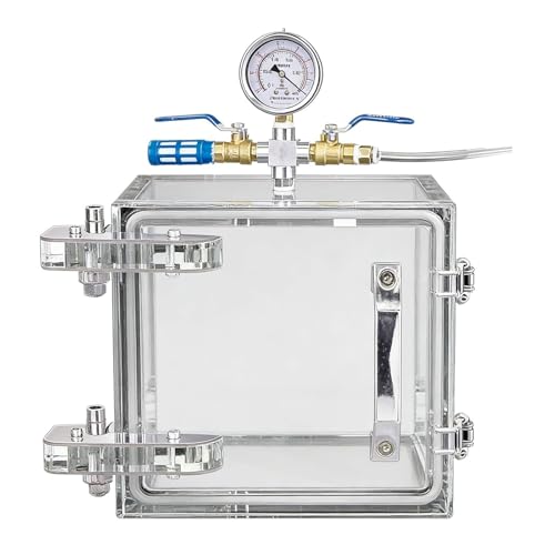 Acrylic Vacuum Degassing Chamber, Clear Degassing Box Kit with Pressure Gauge, Vacuum Desiccator Cabinet with 2 Way Valve, Strong Sealing,for Lab, Industrial Use(30x30x30cm)