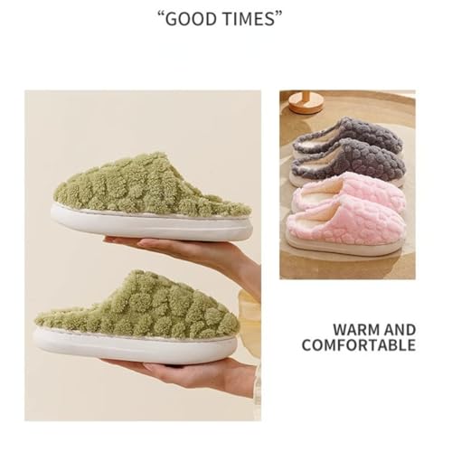Women Slippers Solid Color Fuzzy Slippers Soft Plush Winter Thick-soled Anti-skid Warm-keep House Shoes Cotton Slippers 5