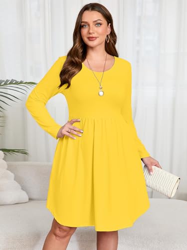 Image of AusLook Women's Plus Size Long Sleeve Midi Dress Casual Empire Waist Loose Flowy Dresses A-Line Boho Long Dress with Pockets