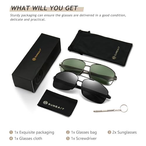 Image of SUNGAIT UV protection Ultra Lightweight Rectangular Polarized Sunglasses