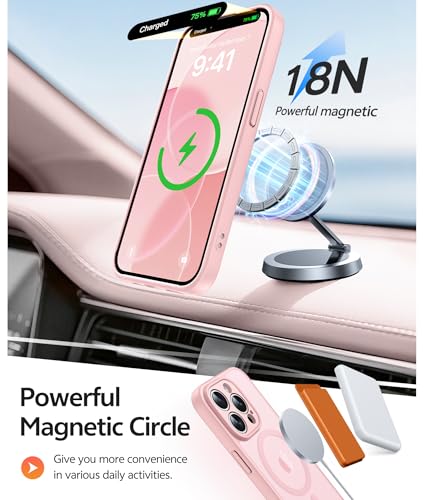 Image of FNTCASE for iPhone 13 Pro Max Case: [Compatible with Magsafe] Translucent Matte Magnetic Cases [Full Camera Protection] Military Grade Shockproof Protective Phone Cover - Light Pink