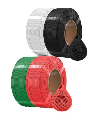Image of OVERTURE 4 Pack 1kg High Speed Refill PLA Filament, Black+White+Red+Green