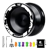 Responsive Yoyo V3, Professional Aluminum Metal Yoyo Dual Purpose Responsive Unresponsive Yoyo for Kids Beginner + 6 Yoyo Strings + Bag + KK Bearing + Bearing Removal Tool + Axle (Black)