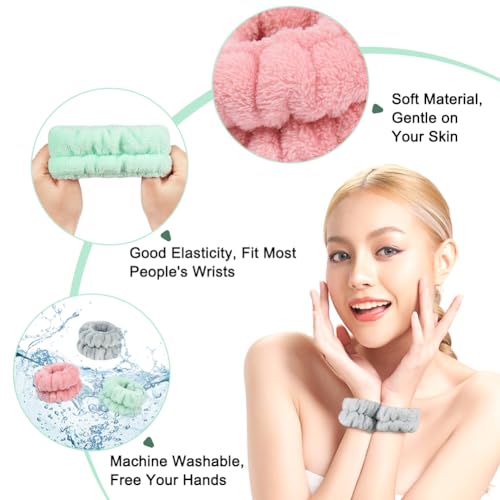 Wrist Bands for Face Washing 8Pcs Skincare Face Wash Wristbands Microfibre Absorbent Wrist Towels Wash Bands for Makeup Spa Cleansing Cuffs to Keep Liquid from Spilling Down Arms - Image 3