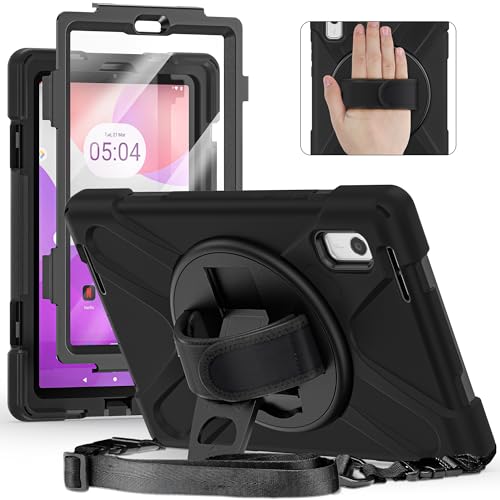 Junfire Carrying Case for Lenovo Tab M9 (TB-310FU/TB-310FX) 2023 with Screen Protector, Shockproof Rugged Case with 360° Rotating Stand &Strap [Pen Holder] Case for Lenovo Tab M9 9'' (Black)