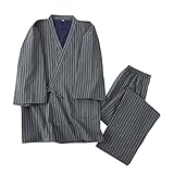 Schlafanzug Zweiteilig Hausanzug Damen Morgenmantel Japanisch Nachtwäsche Wellen Muster Kimono Pyjama V Ausschnitt Schlafmantel Set Saunamantel Baumwolle Hose Bademantel Herren Nightwear Hotel Hause