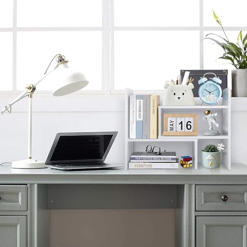 Miniatura 6 de Accmuzzy Estante De Escritorio De Madera, Estantería Pequeña, Color Blanco, Organizador De Escritorio, Organizador De Escritorio Ajustable Para Oficina, Cocina Blanco