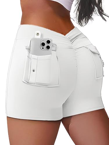 Flamingals High Waisted Workout Shorts for Women Running Athletic Shorts Scrunch Butt Lifting Yoga Pants with Pockets