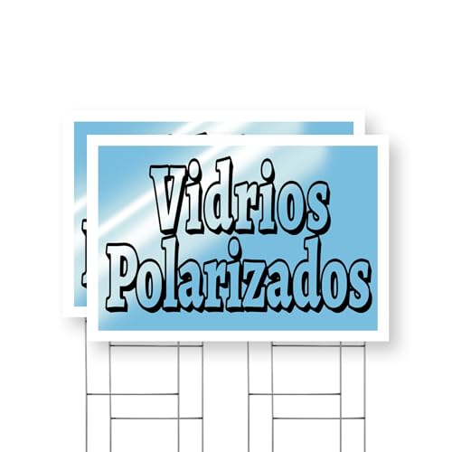 Vidrios Polarizados Yard Sign 2 Pack of 24 Inch x 36 Inch Single Sided Weatherproof Heavy-Duty Plastic with Stake | Spanish Window Tinting Services, Professional Shops, Clear Messaging | Made in USA