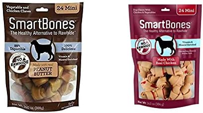 SmartBones Mini Chews with Real Peanut Butter 24 Count, Rawhide-FreeChews for Dogs & Mini Chews with Real Chicken 24 Count, Rawhide-FreeChews for Dogs