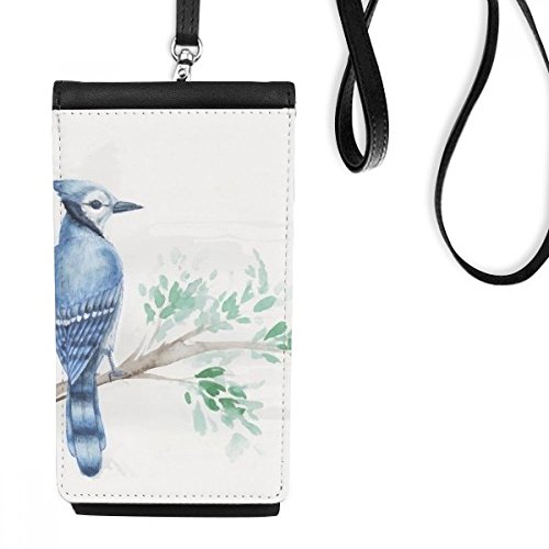 Sacoche téléphone noir faux cuir avec porte-monnaie imprimé oiseau