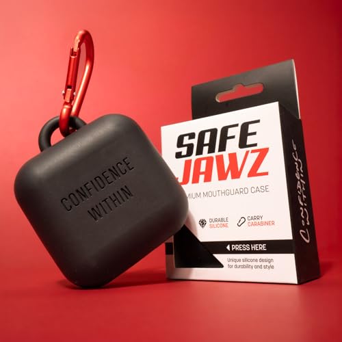 Étui pour protège-dents SAFEJAWZ Premium avec mousqueton. Conception en silicone unique durable et flexible pour garder les boucliers de gomme protégés, sûrs/propres. taille unique. (Noir) – vue 5