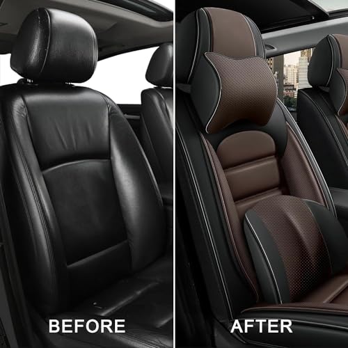 Image of Deluxe Front Covers for Volkswagen Golf SportWagen 2015-2019, Black-Coffee | Premium Leather, waterproof full coverage, headrest and lumbar support, non-slip comfort for daily commuting