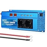 Wechselrichter 12V 230V 1500W /3000W Reiner Sinus Spannungswandler mit 2 Steckdose 4 USB Anschlüsse 2 LED