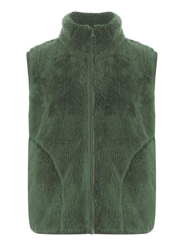 Kids Girls Flannel Vest Stand Collar Sleeveless Hidden Zipper Blazer Coat with Pockets Thermal Casual Outerwear