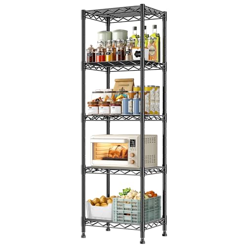 Image of DurayLoly 5-Tier Narrow Shelf for Small Spaces, 15.8 inch W Metal Shelving Unit, Adjustable Wire Rack, Freestanding Storage for Bathroom, Laundry, Kitchen Pantry, Black
