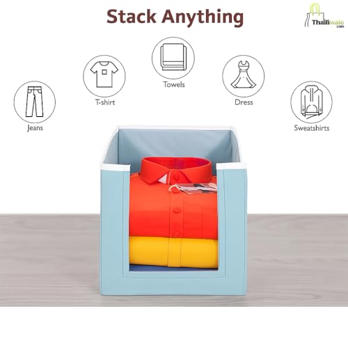 Image of Foldable Shirt Stacker Organiser (Set of 4) - Non-Woven Wardrobe Storage for Shirts, T-Shirts, Sarees & Trousers | Front-Open Closet Organiser | Grey
