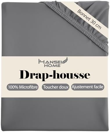 H HANSEL HOME Fitted Sheet, Breathable and Soft Microfibre, Height 30 cm, 360° Elastic – Fitted Sheet 150 x 190/200 cm – Dark Grey