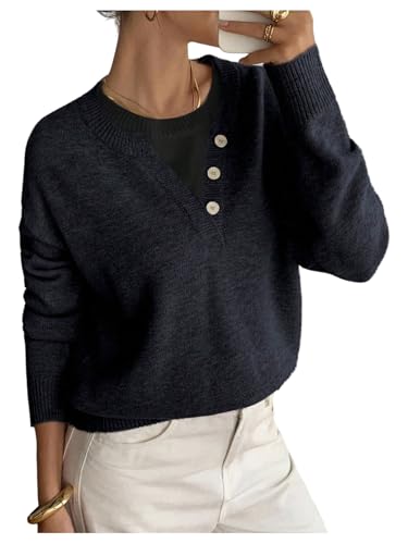 SOLY HUX Pullover Henley Sweaters for Women Long Sleeve Business Casual Top