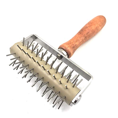 Time-Saver Pizza Dough Roller Docker with Wood Handle for Pizza Cookie Cake Pie Pastry Bread Dough Stainless Steel