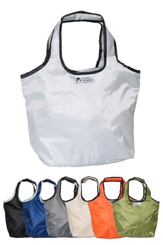 [BOSSBUNNY] グッドデザイン賞受賞 エコバッグ 小さめ コンパクト 折りたたみ マチ付き ファスナー付き コンビニバッグ 弁当用 国内企画 軽量 丈夫 保温 撥水 無地 買い物バッグ 男女兼用 手の負担軽減 ちょっといい 三二トートバッグ (シルバー) - BOSSBUNNY - 商品画像