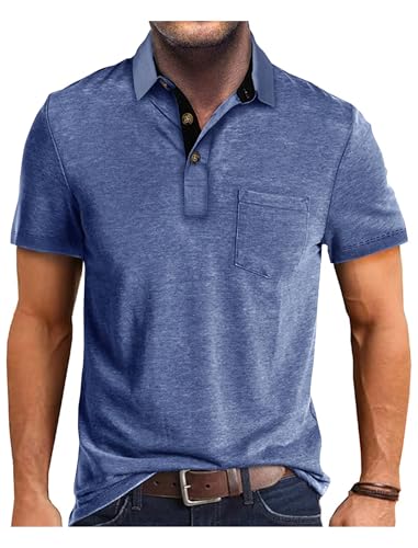 Image of Men's Short Sleeve Polo Shirts Buttons Collared T Shirts with Pocket | Moisture-Wicking,Soft Stretch Fabric, Lightweight,Structured Collar,Business Casual, Golf, Office,All-Day Comfort