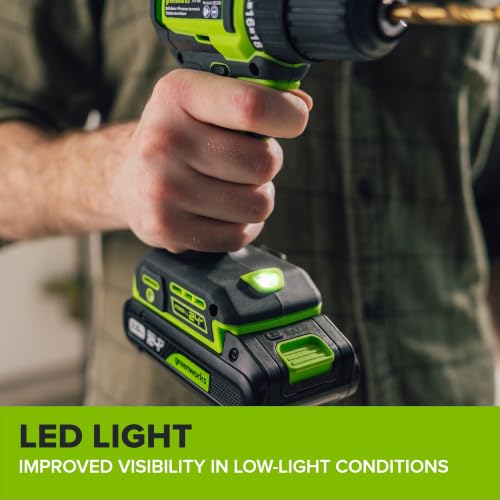 Image of Greenworks PowerAll 24V Cordless Brushless 3 /8 inch 280 in-lbs Drill /Driver, Lightweight,19+1 Clutch, 2.0Ah USB-C Battery (12,000mAh Power Bank),30W USB-C Charger and Cable,10PC Titanium Drill Bit Set
