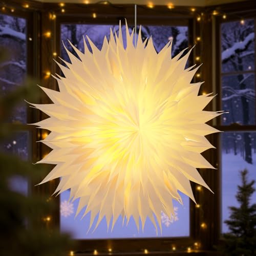 Sky angle 3D Weihnachtsstern Papiersterne Beleuchtet Batterie mit Timer für Fenster - 60cm Leuchtstern Stern Zum Dekorieren von Weihnachtsbaum für Innen Zum Aufhängen