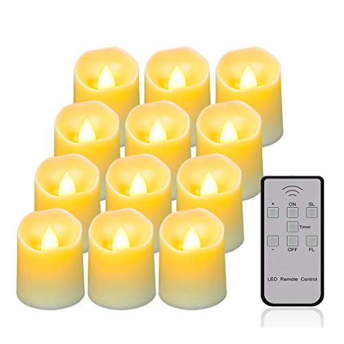 Preisvergleich Produktbild Flackernde Kerzen Led Teelichter Batteriebetriebene & ferngesteuerte Säule Echtwachs Flackernde elektrische geruchslose Kerze Nachtlichter für Hochzeitszeremonien Gelübde Heirate mich Design(12 Pack)